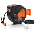 Garvee 1/2" × 65 FT Retractable Garden Hose Reel, Wall-Mounted with 10-Pattern Spray Nozzle, 180° Swivel Bracket, Slow Auto Rewind and Any-Length Lock