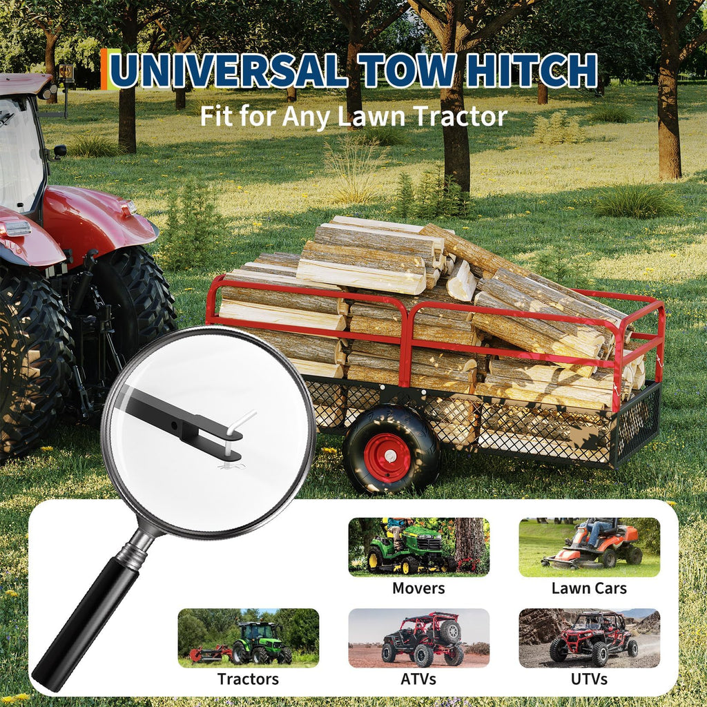 Garvee Tow Behind Dump Cart, 1600 lbs 22 Cu Ft Heavy Duty Steel ATV UTV Garden Trailer with Removable Sides, 45° Quick Dump & 16 in All-Terrain Tires for Lawn Mower, Tractor & Yard Work