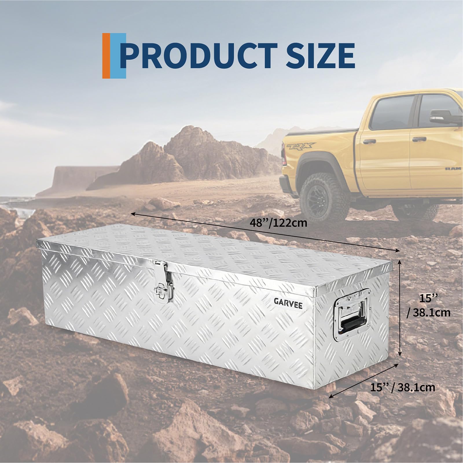 Garvee 48"X15"X15" Aluminum Truck Bed Tool Box - Heavy Duty Diamond Plate, Lock & Keys, Weather-Resistant, Side Handles, Silver, Pickup Trucks