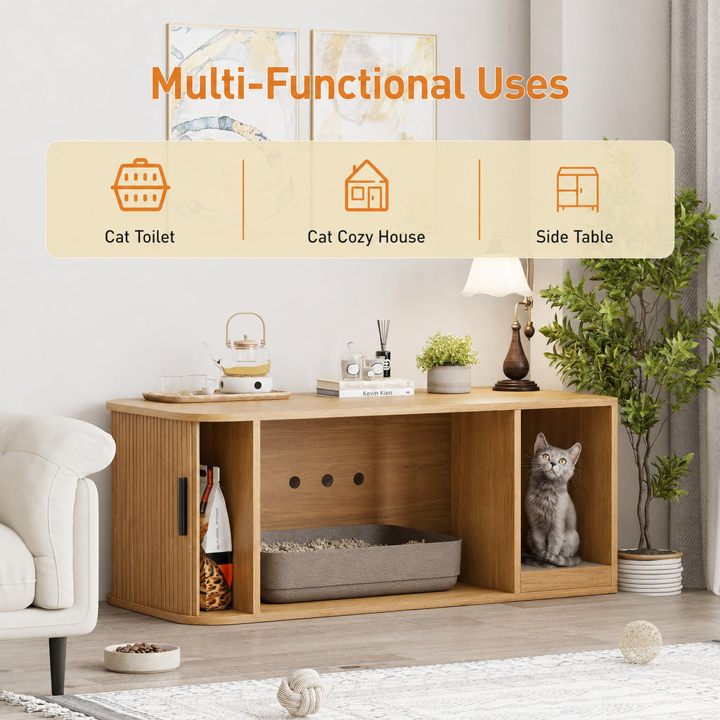 Garvee Modern Cat Litter Box Enclosure, Odor-Control Hidden Cat Washroom Furniture for Living Room, Bedroom, Natural