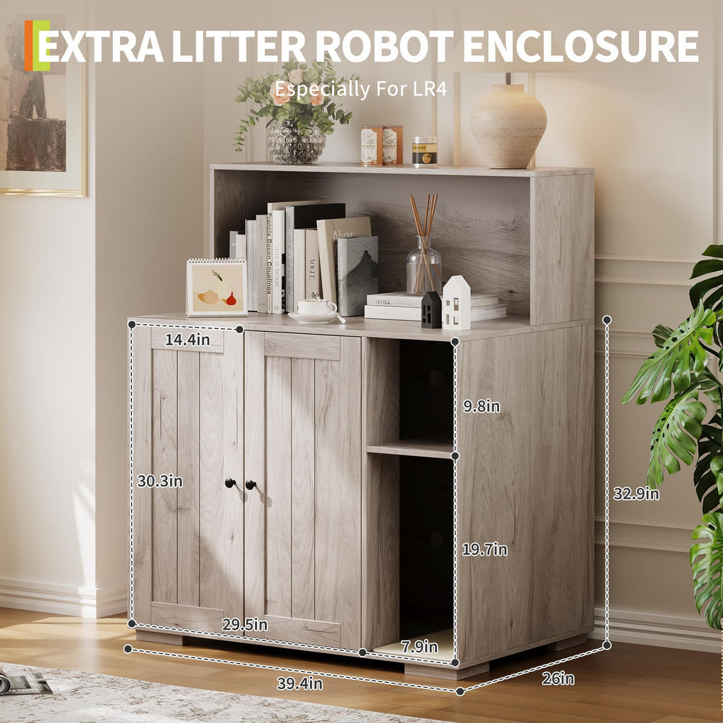 Garvee Dog-Proof Large Cat Litter Box Enclosure with Scratch Pad, Large Automatic Litter Box Furniture for Placing Self-Cleaning Litter Box,Litter Cabinet with Outlet ,Space for Cat Stuffs