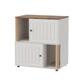Garvee Double Cat Litter Box Enclosure Furniture for 2 Cats – 2-Tier Modern Cabinet with Hidden Litter Boxes, Sisal Marking Posts, Dual Mats, Odor Control, Dog-Proof End Table – Grooved Door White