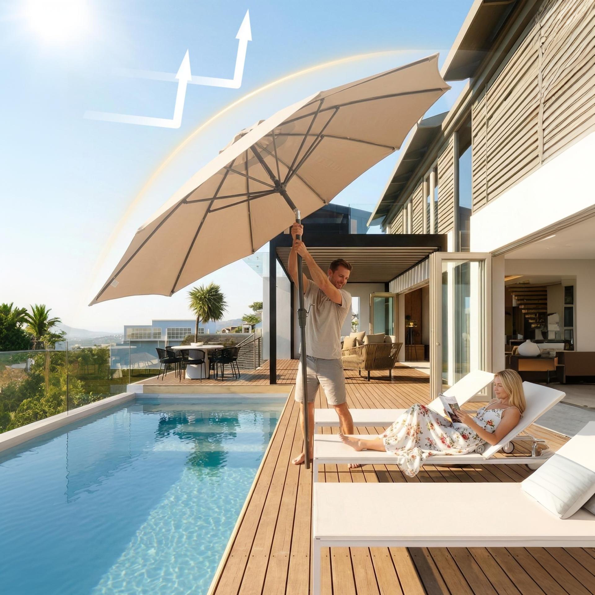 Garvee 10FT Outdoor Patio Umbrella, Outdoor Table Umbrella with Push Button Tilt and Crank, Market Umbrella with 8 Sturdy Ribs, UV Protection Waterproof for Garden Backyard Deck Pool, Brown