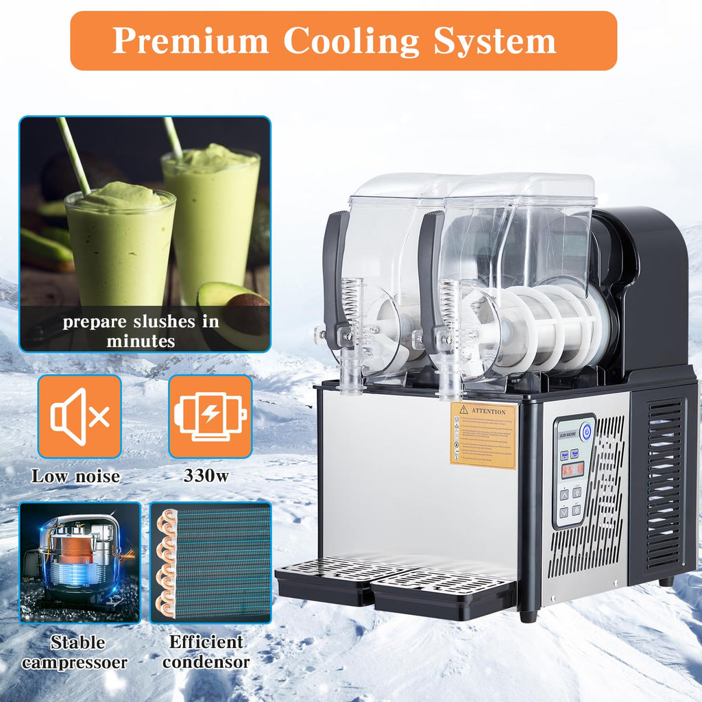 Garvee Commercial Slushie Machine - 4L*2 Capacity, Triple-Tank Options, Stainless Steel, Self-Cleaning, High-Speed Mixing - Ideal for Cocktails, Frozen Drinks, Coffee, Bars, Restaurants, Home,Black