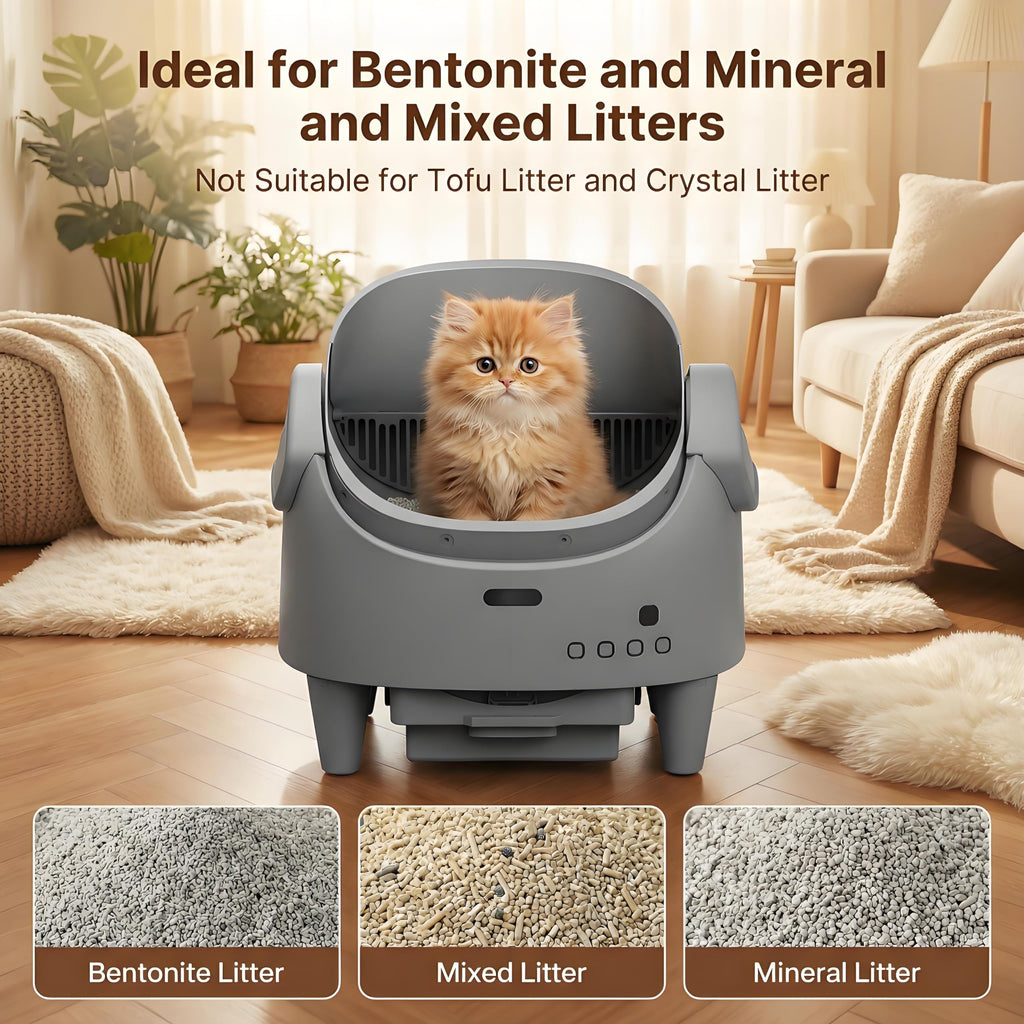 Garvee Automatic Cat Litter Box with App Control, Smart Self Cleaning Odor-Free Cat Toilet with Large Waste Bin and Disposable Bags, Open Top Design for Single or Multi Cat Households, Gray