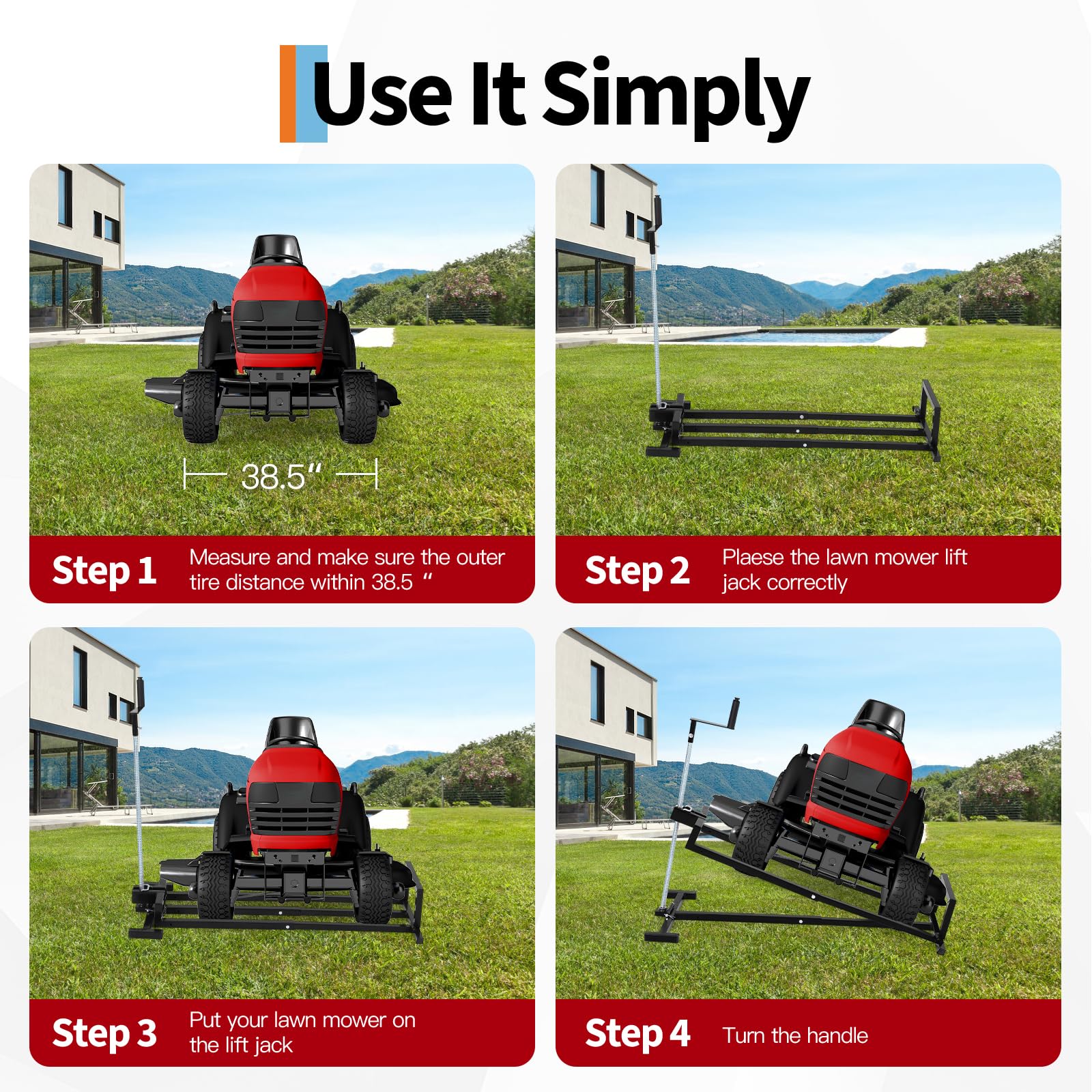 Garvee 880 lb Heavy Duty Lawn Tractor Lift Jack - Telescoping Collapsible Mower Maintenance Stand for Zero Turn Mowers, ATVs & Riding Tractors, Power Drill Compatible, Black