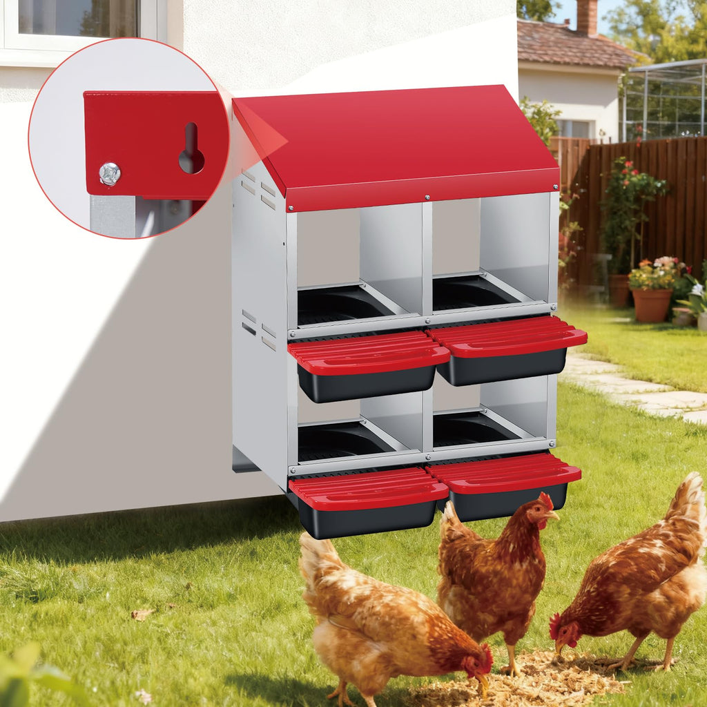 Garvee Chicken Nesting Boxes, 2x2 Hole Metal Wall Mount Roll Away Nest with Removable Trays and Roll Out Egg Collection for Chicken Coop
