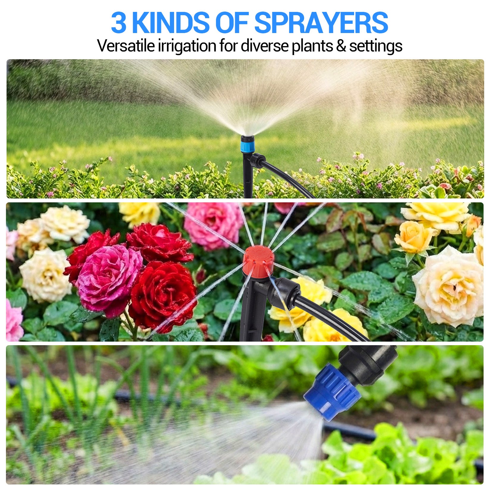 Garvee Automatic Drip Irrigation System Kit - 1/2" & 1/4" Tubing (33ft/200ft) - Adjustable POM Nozzles - Easy DIY Watering for Garden, Lawn, Greenhouse, Potted Plants - Black