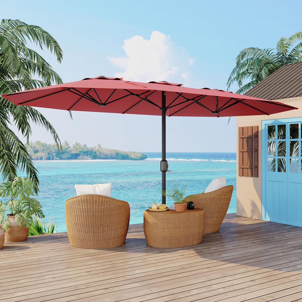 Garvee 15' Double-Sided Rectangular Patio Umbrella with Base, Large Outdoor Pool Umbrella, Red