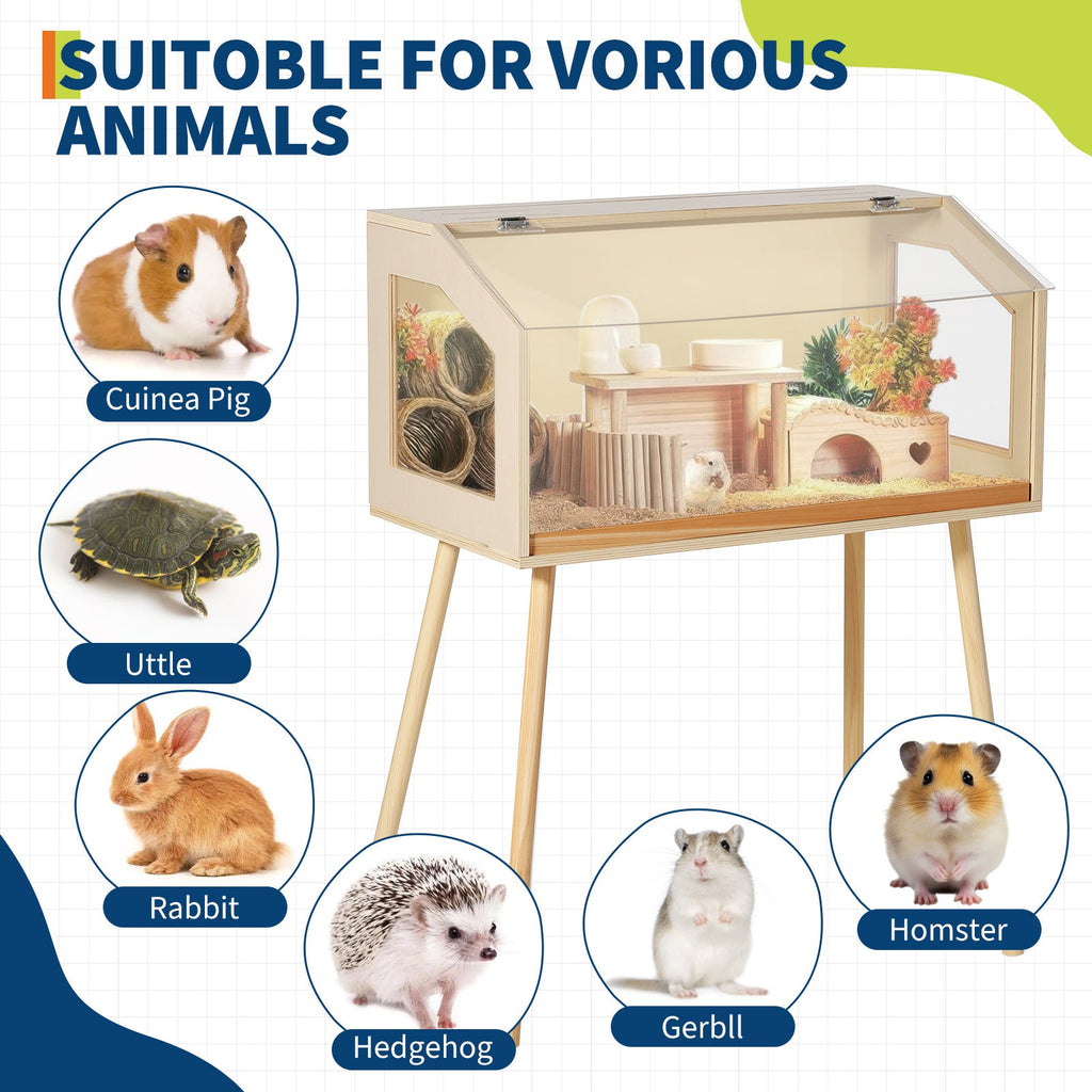 Garvee Hamster Cage with Legs, Large Syrian Hamster Habitats Enclosure with Chew Proof, Acrylic Window & Openable Top, Small Animal Cage for Guinea Pig, Chinchilla, Gerbil