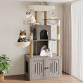 Garvee Multi-Level Cat Tree with Litter Box Enclosure – Hidden Litter Box, Large Soft Perch, Sisal Scratching Posts, Condo & Hammock – Modern Cat Litter Box Cabinet for Indoor Cats – Gray