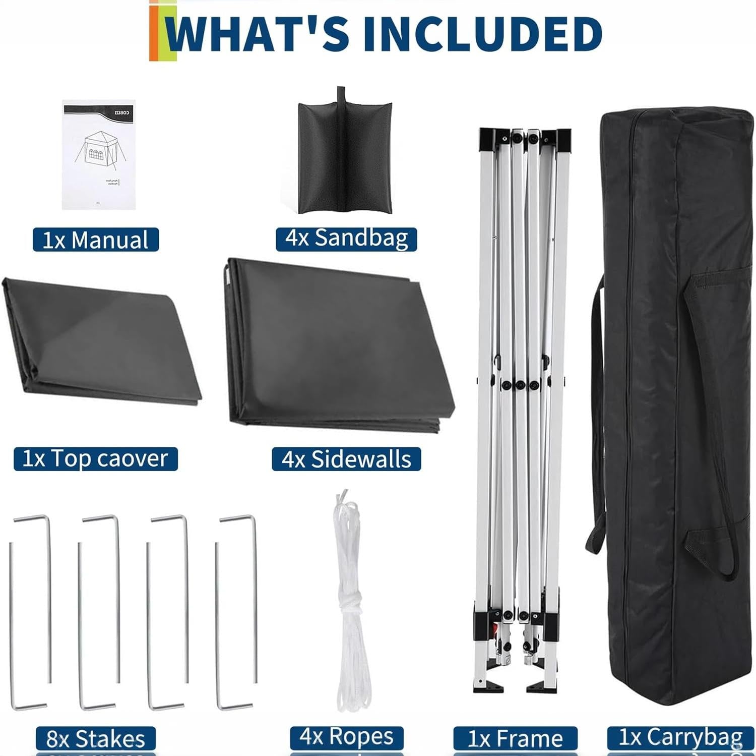Garvee 10' × 10' Pop Up Canopy Tent with 4 Removable Sidewalls, UPF 50+ Outdoor Shelter with 3 Height Settings, Steel Frame, Carry Bag, Stakes, Ropes and Sandbags, White