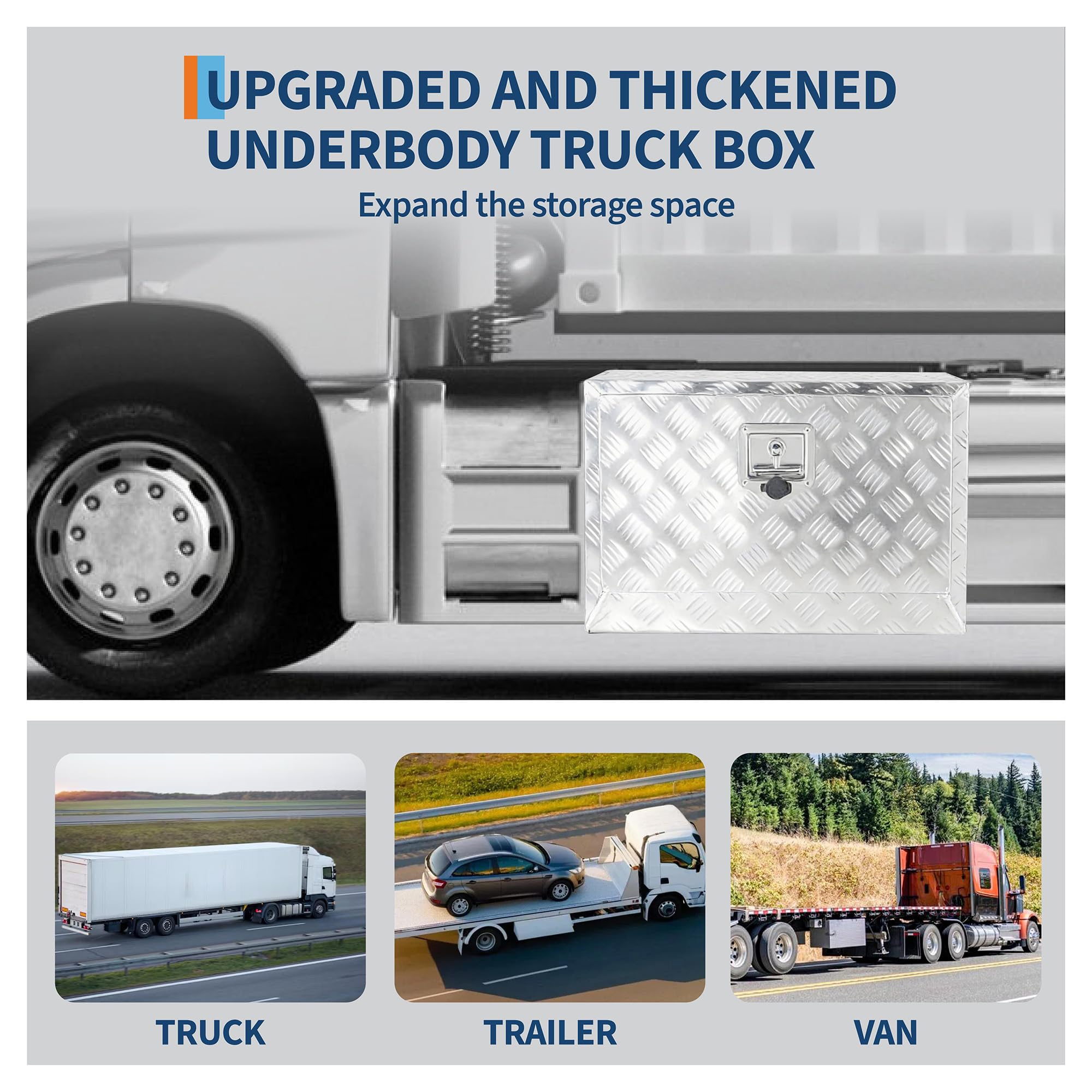 Garvee 24"x14"x16" Underbody Truck Tool Box - Heavy-Duty Aluminum Diamond Plate, Lockable Waterproof Design with T-Handle Latch and Keys for Pickup, Van, and Trailer, Silver
