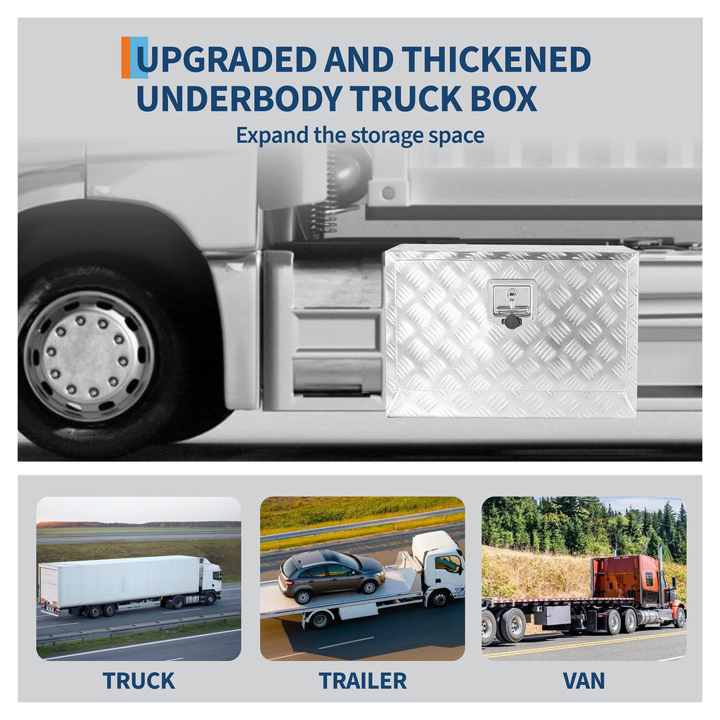 Garvee 36"x14"x16" Underbody Truck Tool Box, Heavy-Duty Aluminum Diamond Plate, Lockable Waterproof Design with T-Handle Latch and Keys for Pickup, Van, and Trailer, Silver