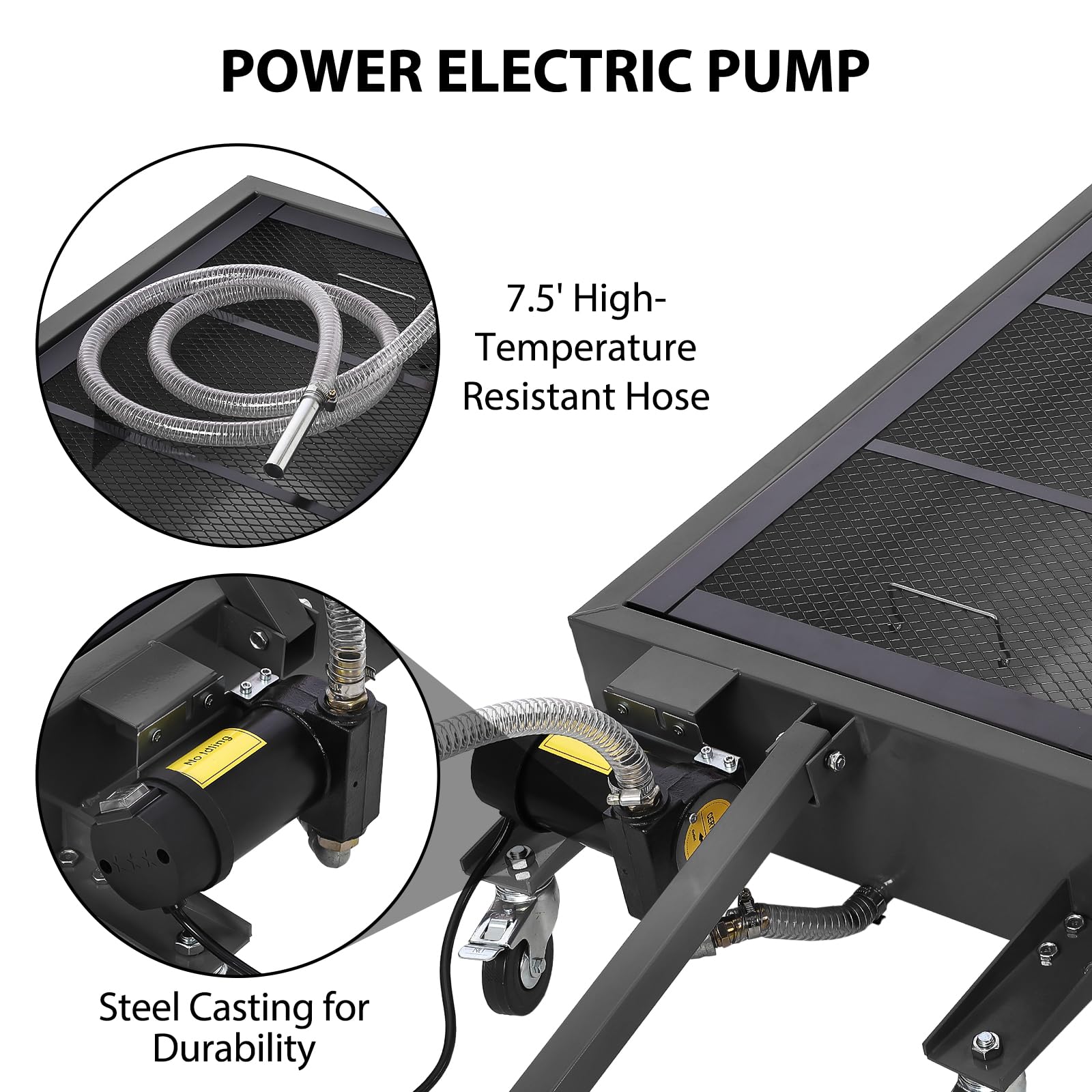 Garvee 20 Gallon Oil Drain Pan with 12V Electric Pump, Low-Profile Steel Construction, Foldable Handle, Wheels, and 8FT Hose for Garage Use, Black