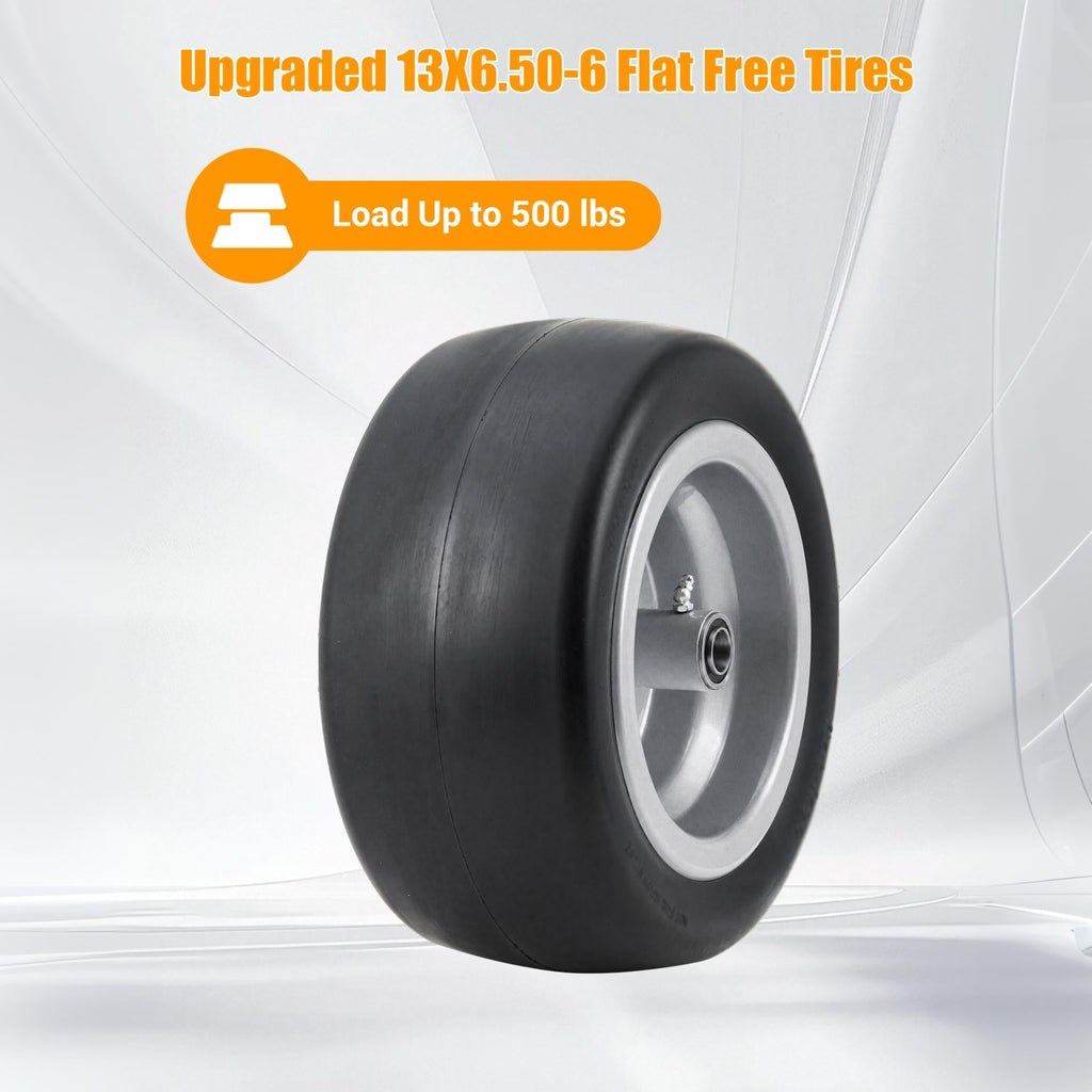 Garvee Flat Free Durable Tire for Golf Cart - Heavy Duty 500lbs, Zero Turn Front Wheel, Centered Hub with 1/2", 5/8", 3/4" Ball Bearings - Replacement for Bad Boy, Cub Cadet - 2 Pack, Size: 13×6.50-6