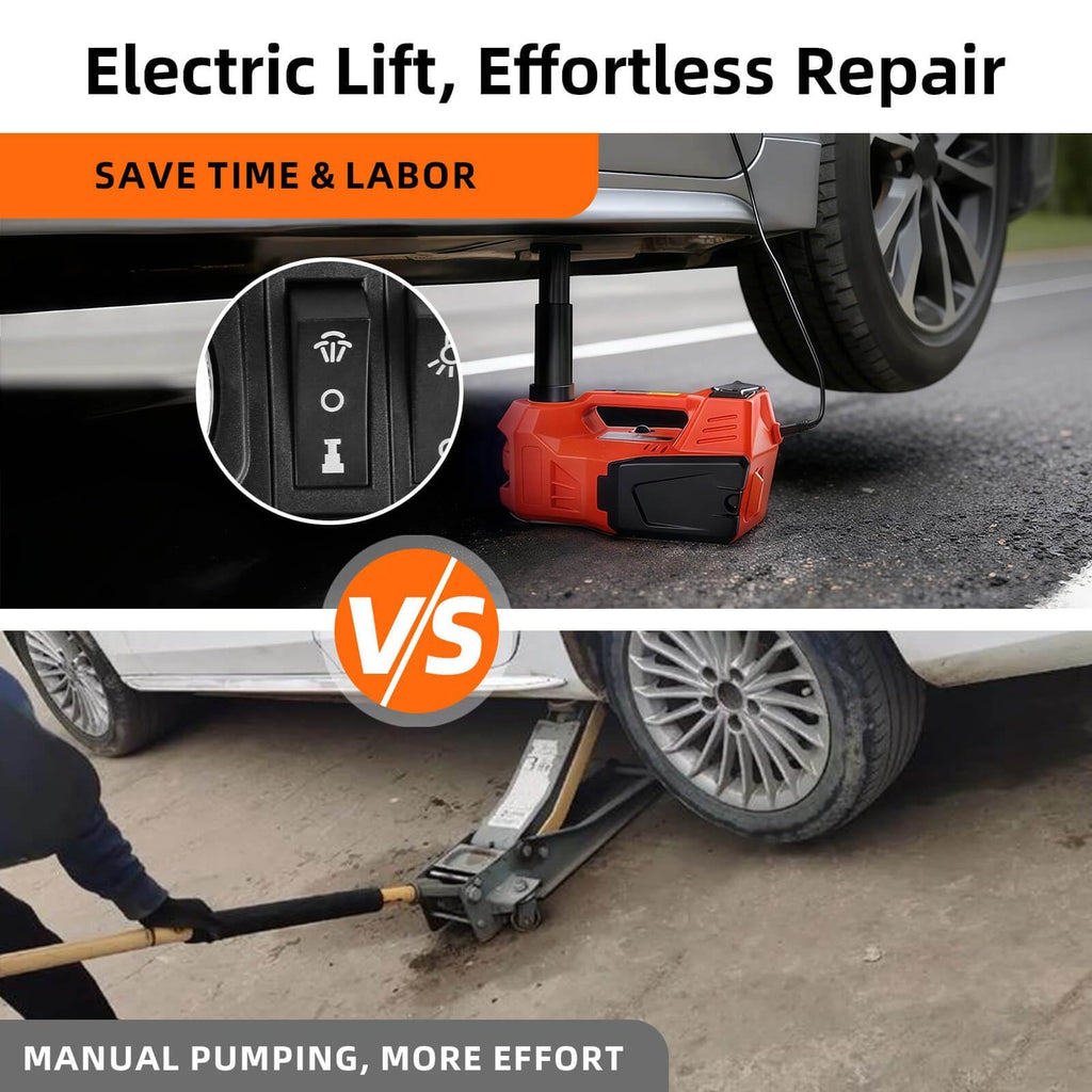 Garvee 5 Ton 12V Electric Hydraulic Car Jack Kit – Tire Inflator Pump & Impact Wrench – Portable Floor Jack Lift – Lifting Range 155-450mm – For Sedan, SUV, MPV, Truck Tire Change, Repair – Electric Jack + Electric Wrench