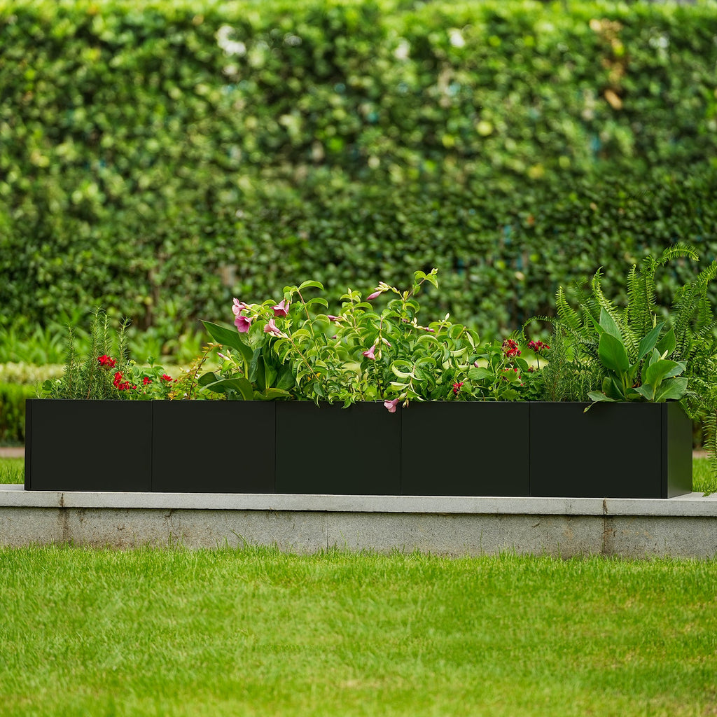 Garvee 68" x 12" x 18" Raised Garden Bed with Base, Modern Black Steel Planter Box, Bottomless Design for Drainage, Removable Dividers, Weather-Resistant Outdoor Garden Bed, Easy Assembly