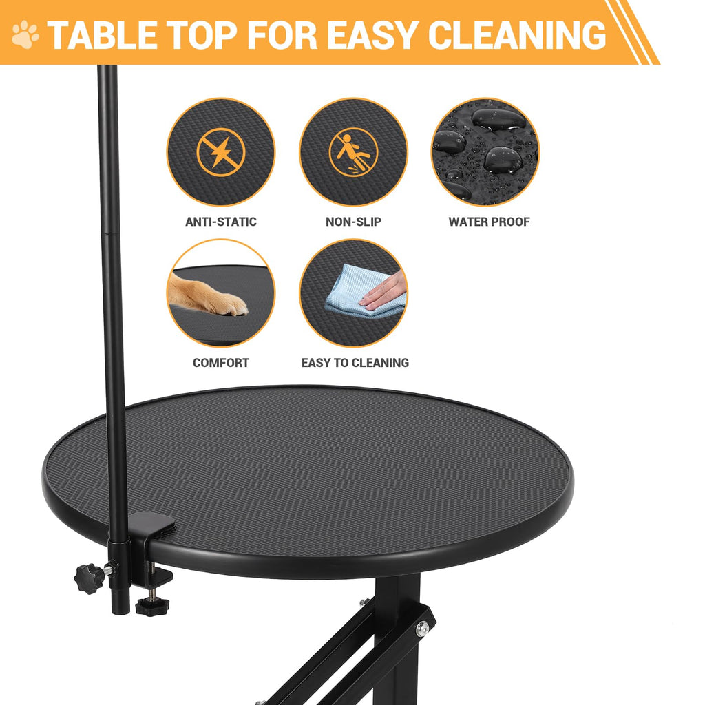 Garvee 24" Hydraulic Dog Grooming Table, Heavy Duty 360° Rotating Grooming Table Adjustable Overhead Arm & Noose for Small Dogs, Round Pet Grooming Station, 210 Lbs Weight Capacity, Black