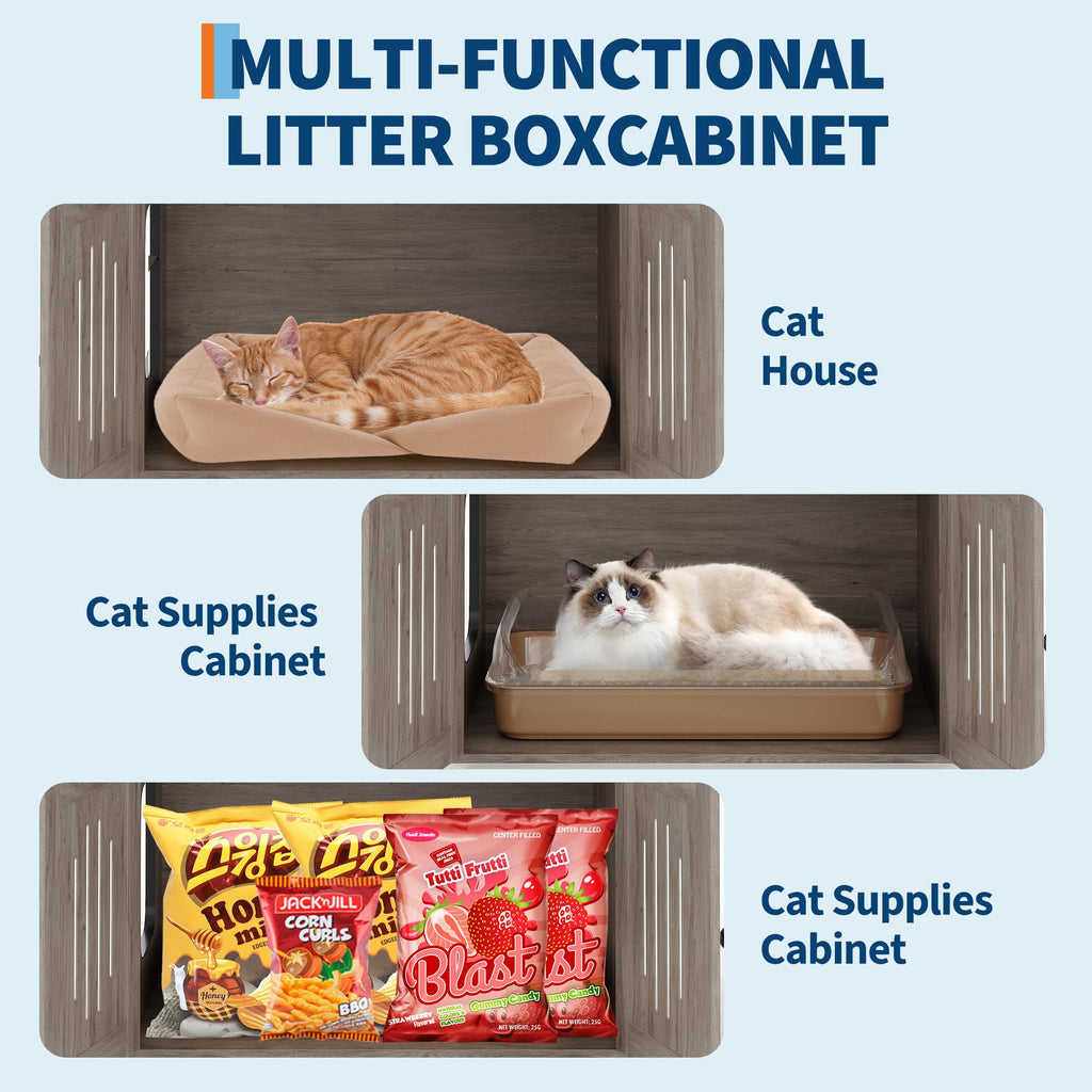 Garvee Multi-Level Cat Tree with Litter Box Enclosure – Hidden Litter Box, Large Soft Perch, Sisal Scratching Posts, Condo & Hammock – Modern Cat Litter Box Cabinet for Indoor Cats – Gray