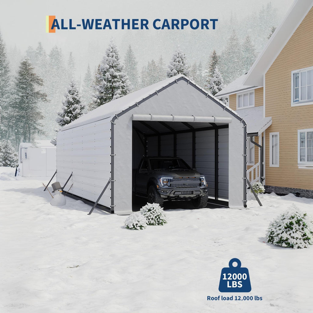 Garvee Galvanized Steel Roofing Panels, 16-Piece 27-Gauge Ribbed Sheets, 64.17 x 19.68-Inch White Replacement Kit for Metal Carports
