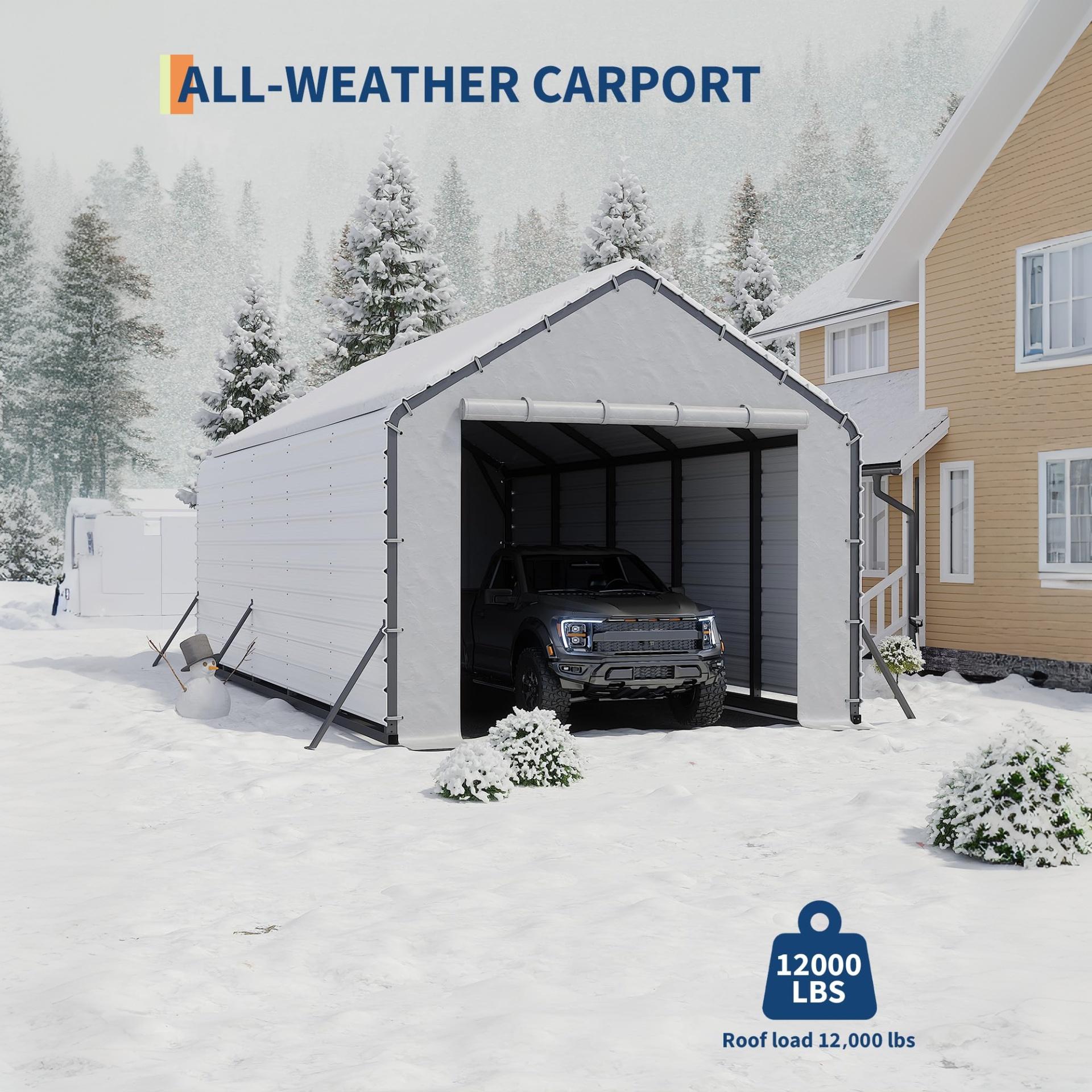 Garvee Galvanized Steel Roofing Panels, 16-Piece 27-Gauge Ribbed Sheets, 64.17 x 19.68-Inch White Replacement Kit for Metal Carports