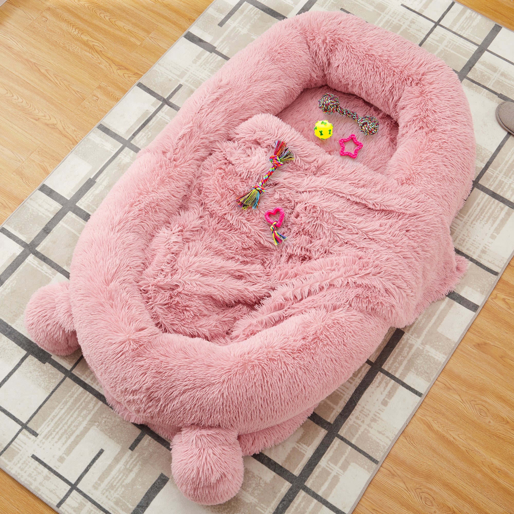 Garvee Human Dog Bed, 71 in x45 in x12 in Large Dog Bed with Blanket, Storage Pockets, Portable Handle, Removable Cover, Human Size Pet Bed for Adult, Pink