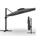 Garvee 10' × 10' Cantilever Patio Umbrella, 360° Rotating Aluminum Offset Umbrella with Adjustable Height, Gray, Base Not Included