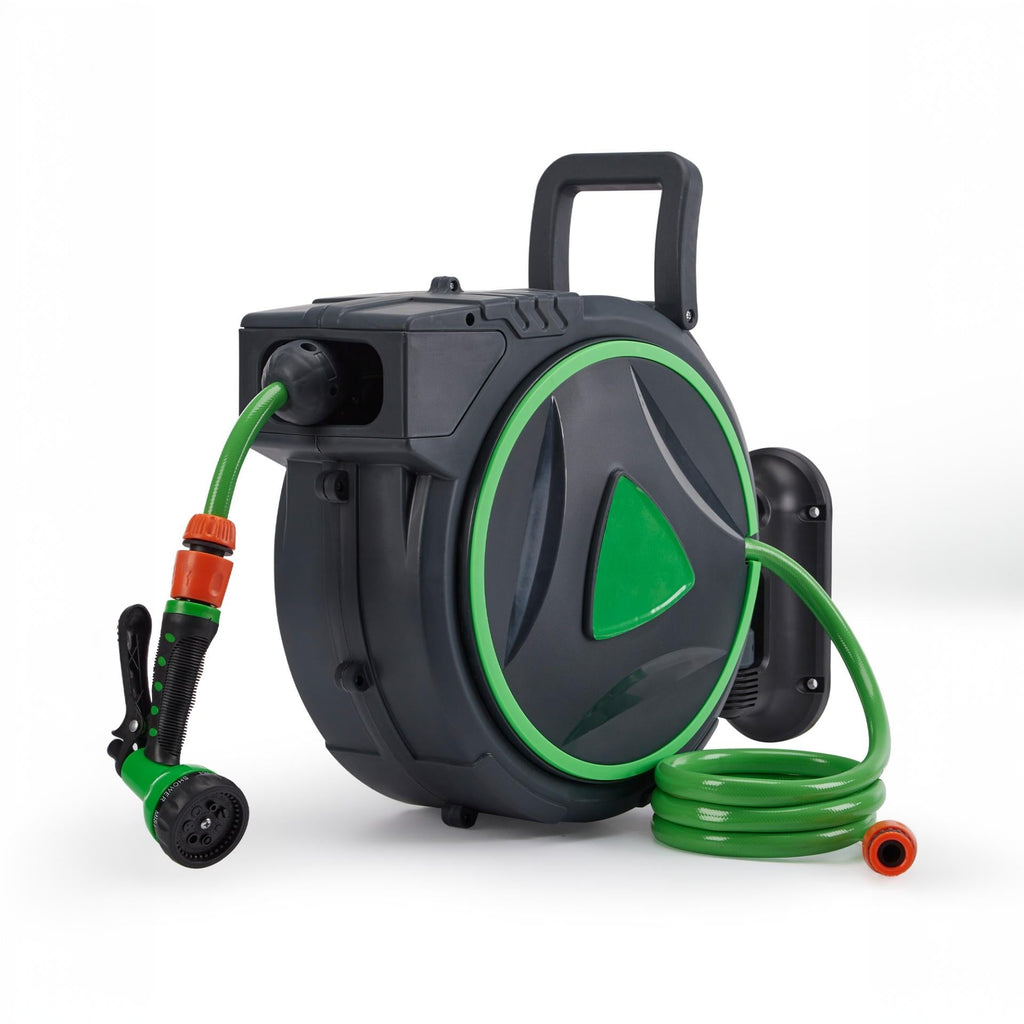 Garvee 1/2" x 65 FT Retractable Garden Hose Reel, Wall-Mounted Auto Rewind Water Hose Reel with Any-Length Lock & 180° Swivel Bracket