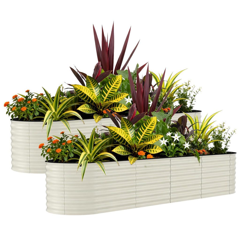 Garvee 2 Pack 8' X 4' X 1.5' Rust-Resistant Galvanized Raised Garden Beds – Metal Planter Boxes, Durable, Easy Assembly, Ergonomic Tall Design, for Vegetables, Flowers & Herbs – Beige, Upgraded with Anti-Cut Strips