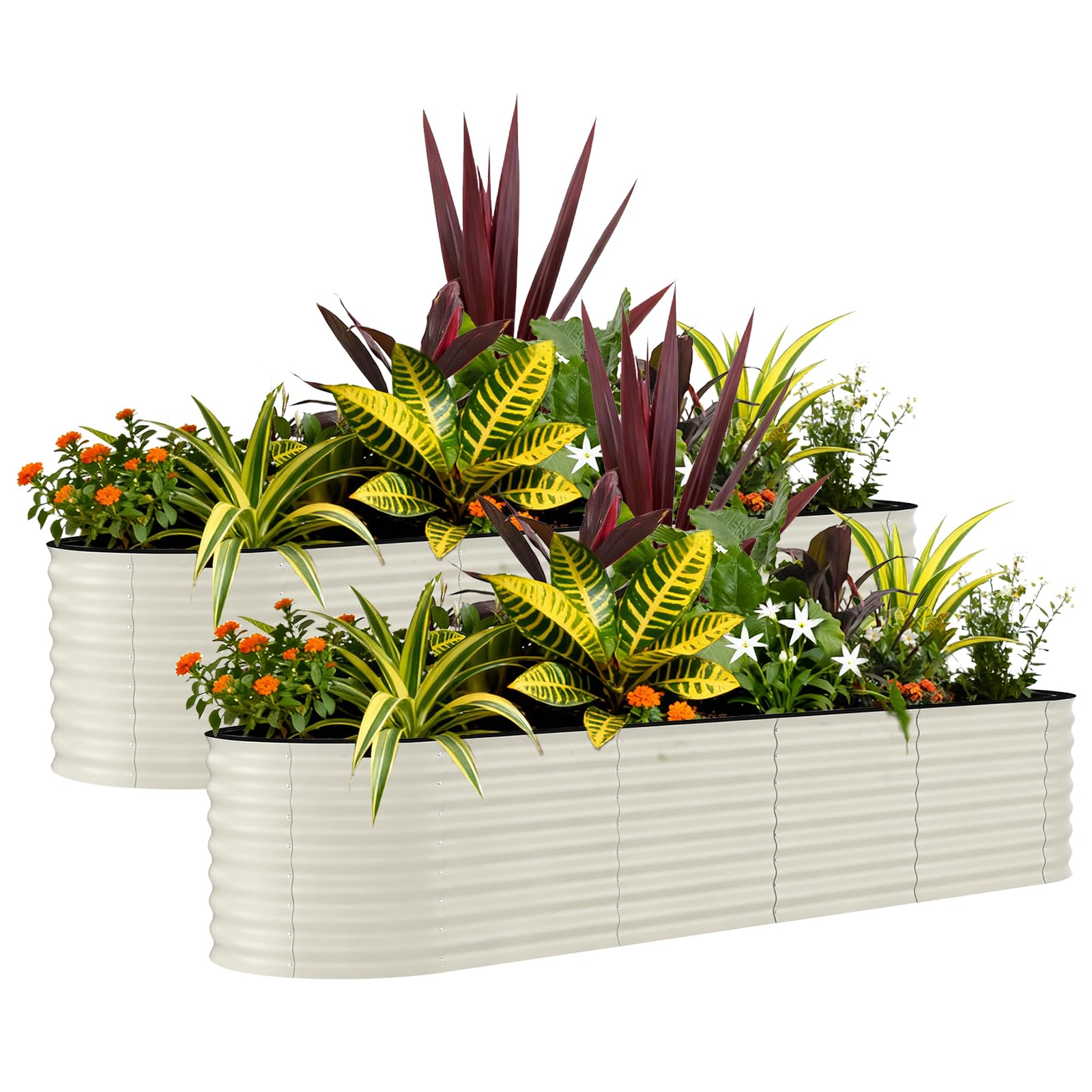 Garvee 2 Pack 8' X 4' X 1.5' Rust-Resistant Galvanized Raised Garden Beds – Metal Planter Boxes, Durable, Easy Assembly, Ergonomic Tall Design, for Vegetables, Flowers & Herbs – Beige, Upgraded with Anti-Cut Strips