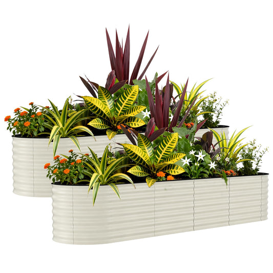 Garvee 2 Pack 8' X 4' X 1.5' Rust-Resistant Galvanized Raised Garden Beds – Metal Planter Boxes, Durable, Easy Assembly, Ergonomic Tall Design, for Vegetables, Flowers & Herbs – Beige, Upgraded with Anti-Cut Strips