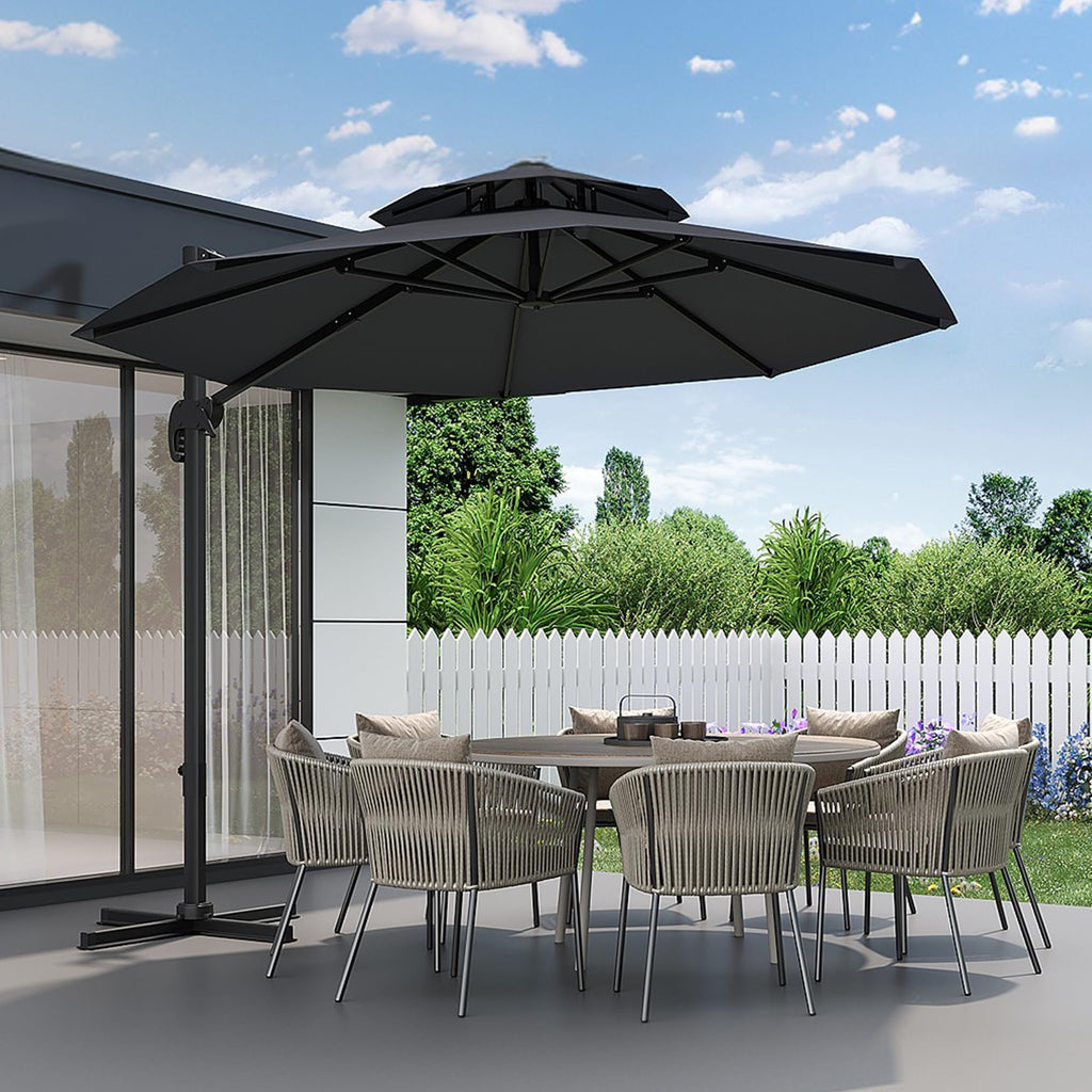 Garvee 10FT Offset Cantilever Patio Umbrella – 360° Rotation, Easy Tilt, UV Protection, Fade-Resistant Polyester – Large Outdoor Sun Shade Parasol for Pool, Deck, Garden, Backyard, Black
