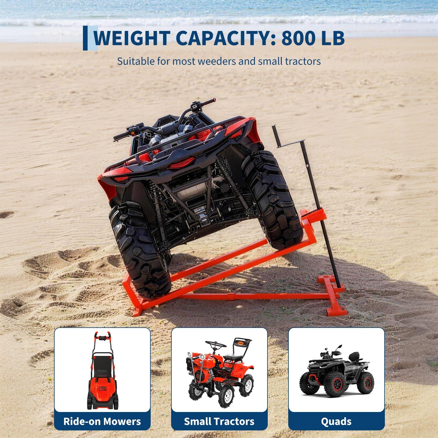 Garvee 800 lbs Lawn Mower Lift Jack – Heavy-Duty Collapsible & Extendable, Crank & Power Tool Handle – Anti-Slip Base – All-purpose for Riding Mowers – Red