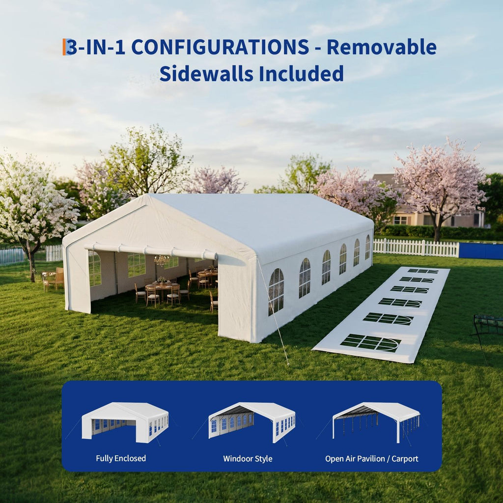 Garvee Party Tent 20×40 ft, 800 sq ft 160g PE Canopy, Galvanized Steel Frame with Mesh Screens & Roll-Up Doors for Weddings Events