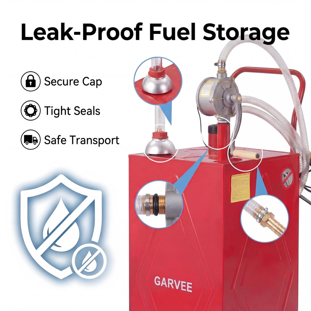 Garvee 30 Gallon Heavy Duty Steel Fuel Caddy with Manual Rotary Pump - All-Terrain 4-Wheel Portable Gas & Fuel Injector Transfer Tank - Leak-Proof Mobile Storage for Trucks, Boats, ATVs, Lawn Mowers, Farm Equipment - Reinforced 4-Wheeler, Red - Li Junjie