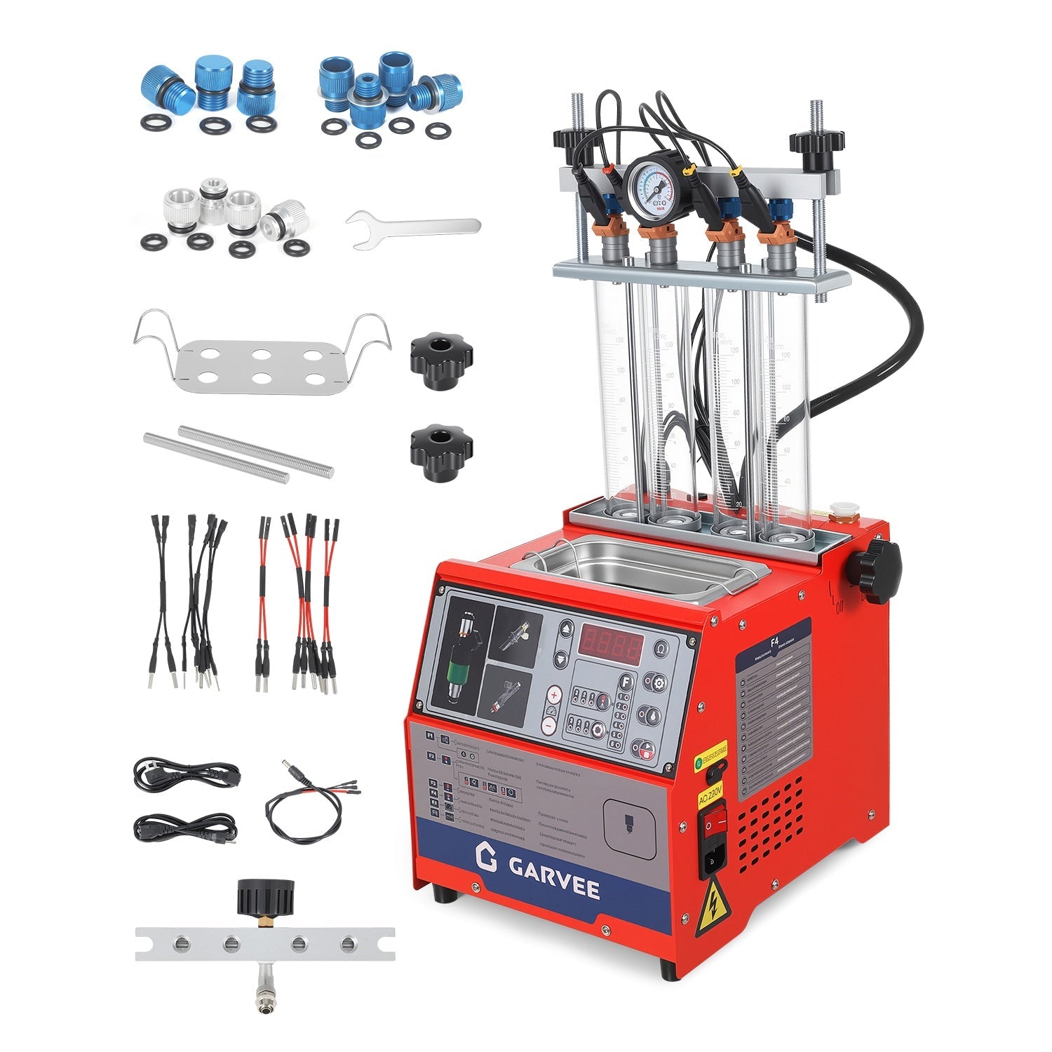 Garvee Fuel Injector Tester & Cleaner, 1-in-1 100W Ultrasonic, Resistance/Flow/Pulse Test, Adjustable 0.1-25ms Pulse Width, for 4 Cylinder Gasoline Engines, Auto Repair Tool