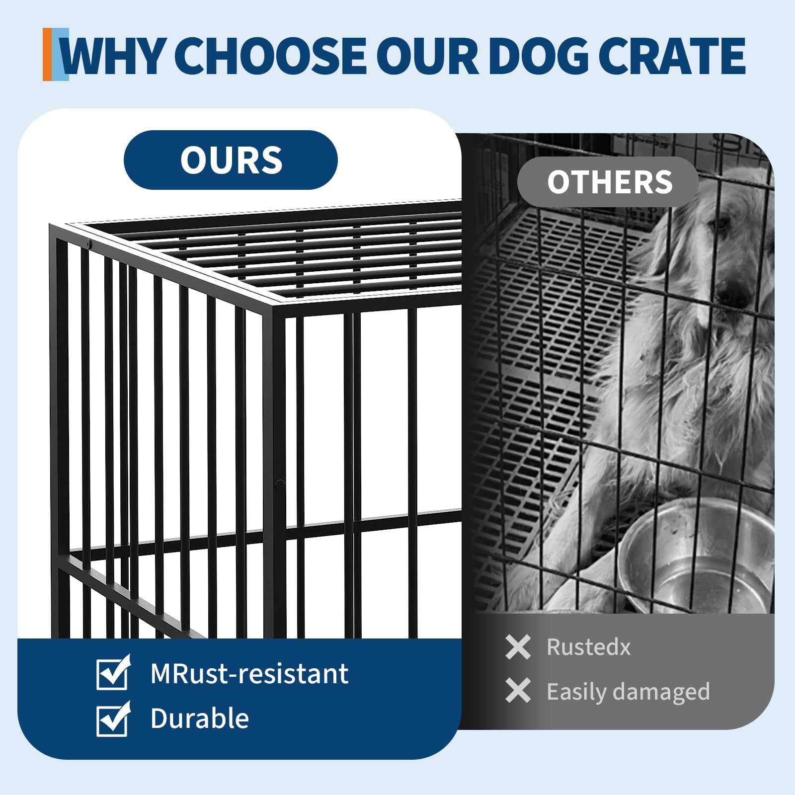 Garvee 48 Inch Dog Crate for Large Sized Dogs, Heavy Duty Stainless Steel Indoor Kennel Escape-Proof with Wheels and Removable Tray, Indestructible Dog Cage Stackable for High Anxiety Dogs