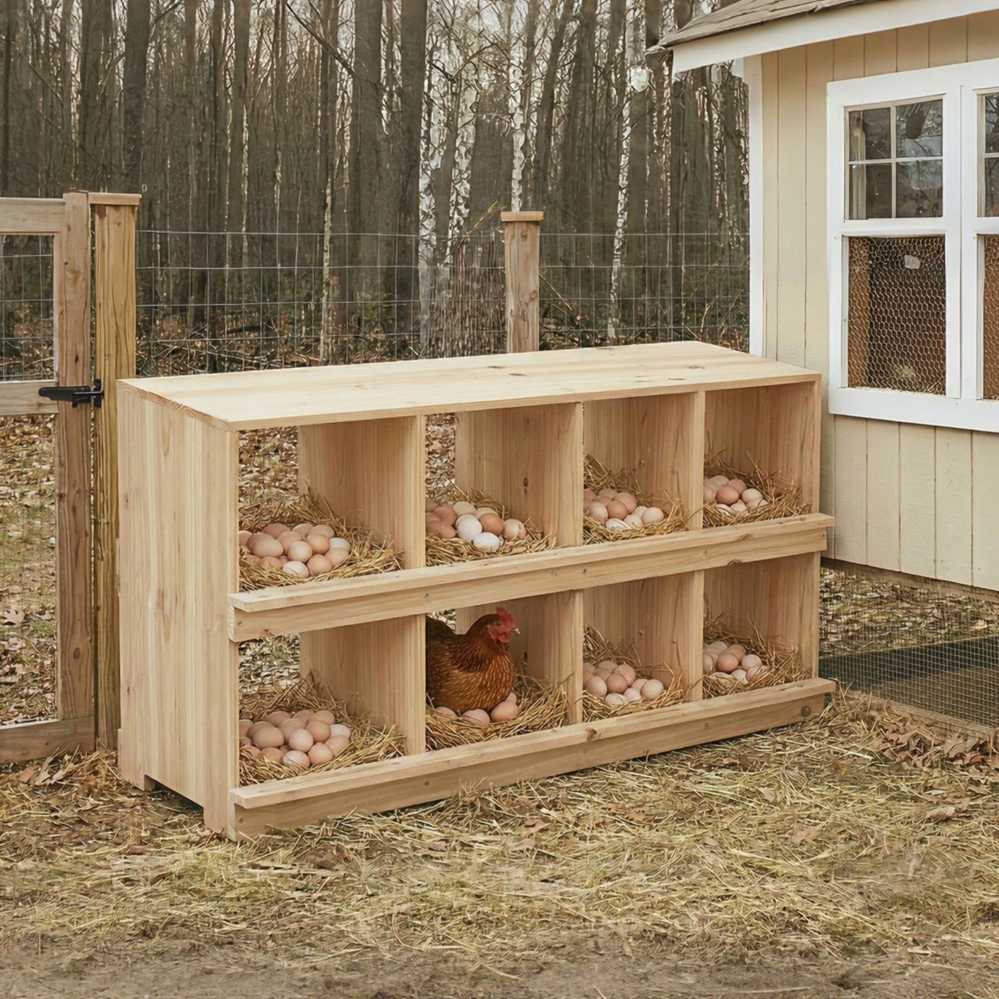 Garvee Wooden Chicken Nesting Box, Double Layer for Poultry Coops – 8-Compartment, 2-Tier – Wall-Mounted or Floor-Standing – Heavy Duty with Perch – Easy Egg Collection – Egg-Roll-Proof Design – For Hens, Ducks, Backyard & Poultry Farms – Specs: Double
