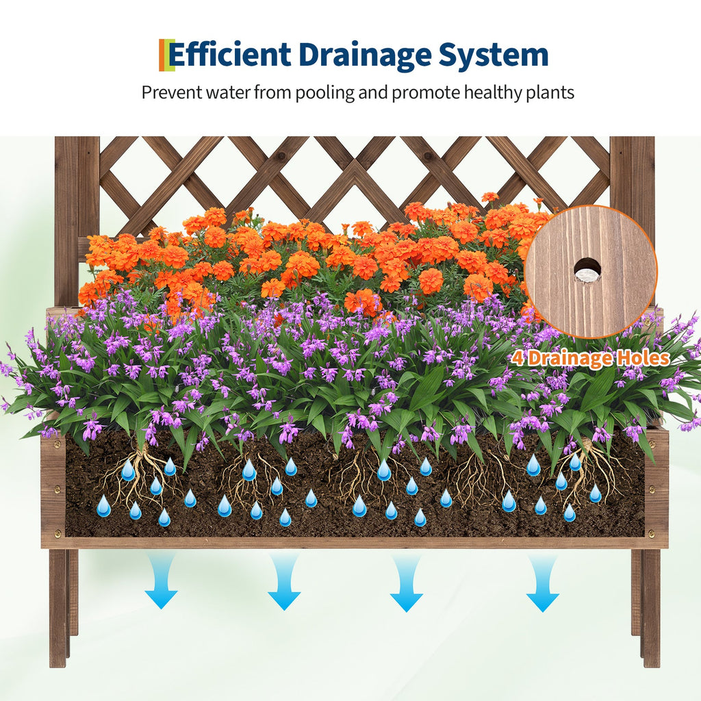Garvee 2-Tier Wooden Raised Garden Bed with Trellis & Legs, 42" x 22" x 53" Elevated Planter Box with Drainage Holes for Climbing Plants, Vegetables, Herbs & Flowers, Brown