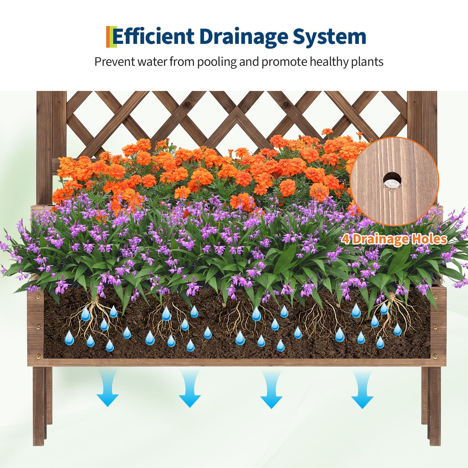 Garvee 2-Tier Wooden Raised Garden Bed with Trellis & Legs, 42" x 22" x 53" Elevated Planter Box with Drainage Holes for Climbing Plants, Vegetables, Herbs & Flowers, Brown
