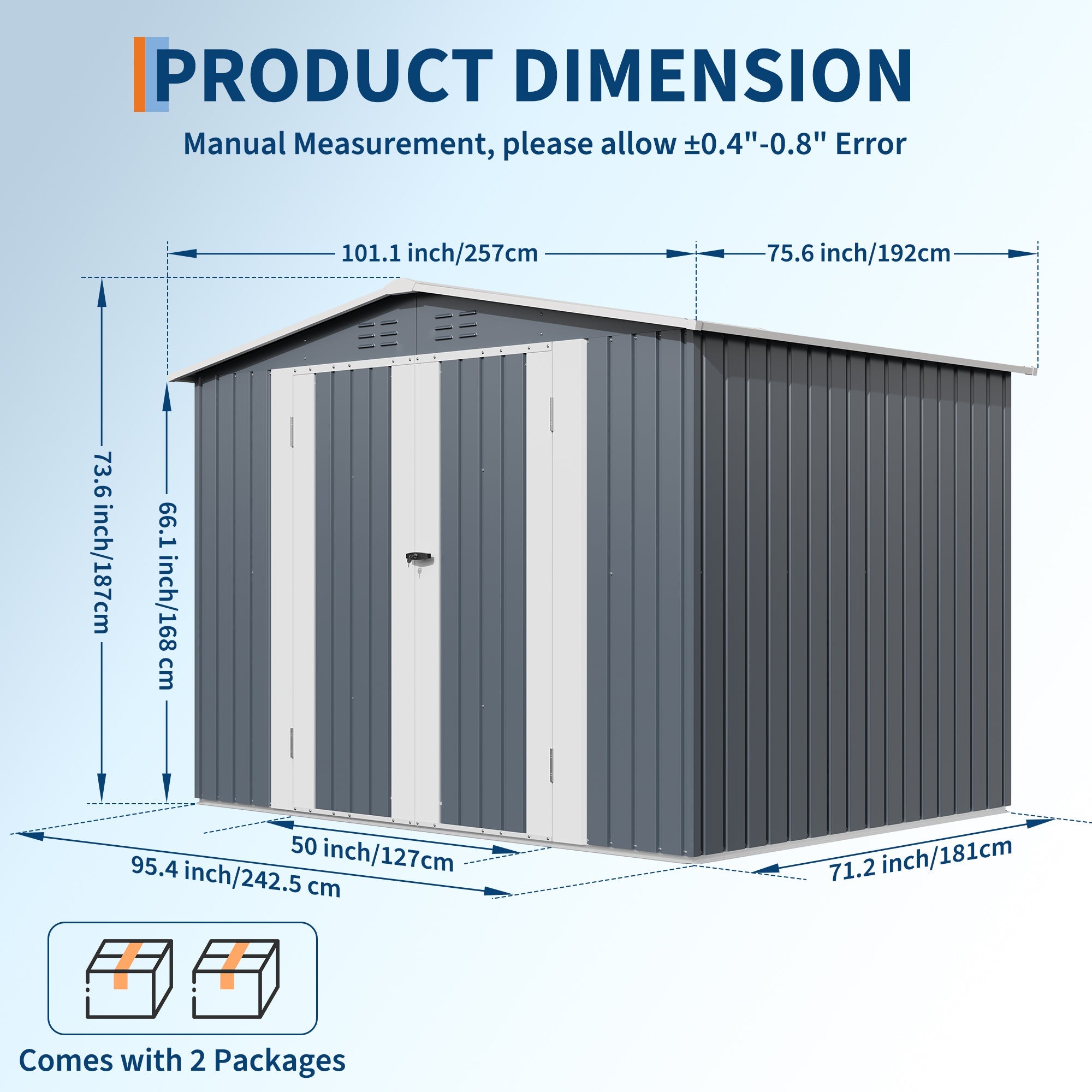 Garvee Weather-Resistant Metal Outdoor Storage Outdoor Storage 8x6 FT – Lockable Double Doors, Vents, Secure Garden Tool Organizer for Backyard, Patio, Lawn Equipment – Gray Color