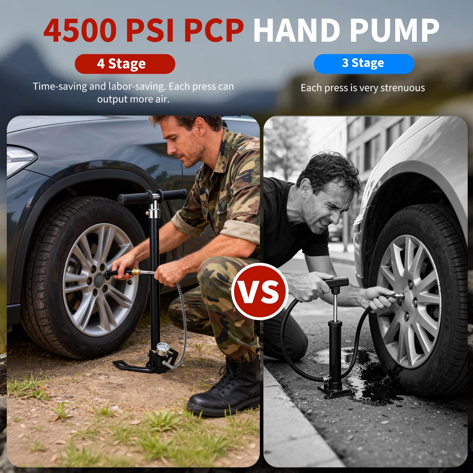 Garvee High Pressure 4-Stage PCP Hand Pump for Air Rifles & Tires – 30MPa/4500PSI Manual Air Compressor – Oil-Water Filter, Ideal for Paintball, HPA Tanks, Tire Inflation – Auto Tool