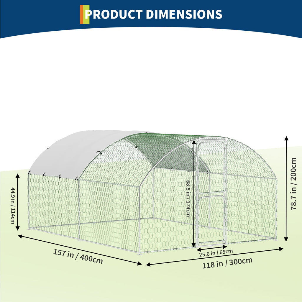 Garvee Heavy Duty Large Metal Chicken Coop - Walk-In Poultry Cage with Dome Roof, Secure Lock, Double Doors, Waterproof & UV-Resistant Cover - Outdoor Hen House, Size: 9.8' W x 13.1' D x 6.6' H