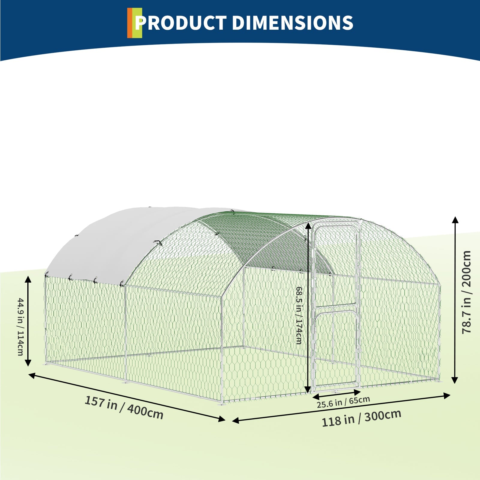 Garvee Heavy Duty Large Metal Chicken Coop - Walk-In Poultry Cage with Dome Roof, Secure Lock, Double Doors, Waterproof & UV-Resistant Cover - Outdoor Hen House, Size: 9.8' W x 13.1' D x 6.6' H
