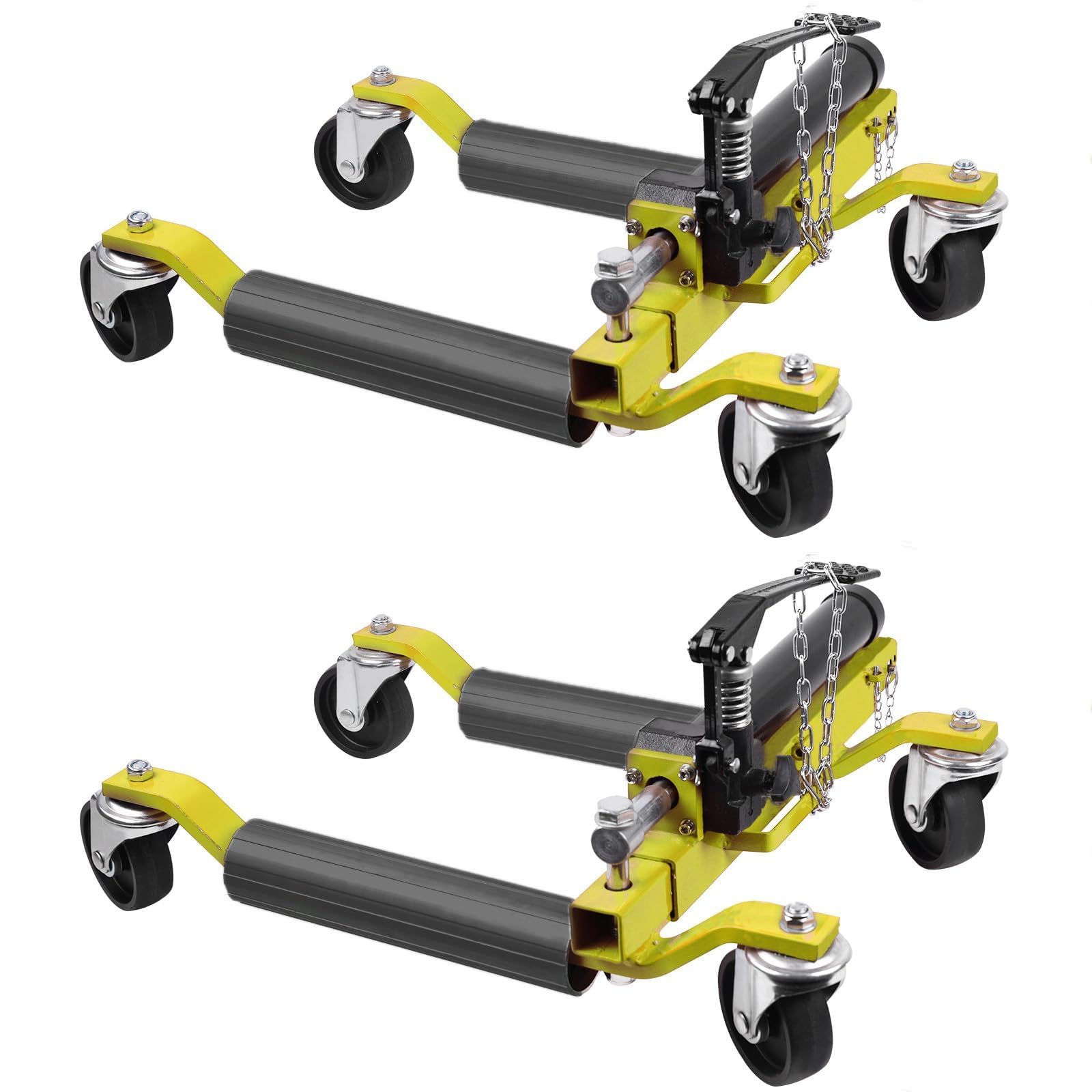 Garvee Hydraulic Car Wheel Dolly Set – 1500 lbs Capacity – Vehicle Positioning Jack – Heavy Duty for Truck, RV, Trailer – 2-Piece, Yellow, Top-Mounted Oil Cylinder