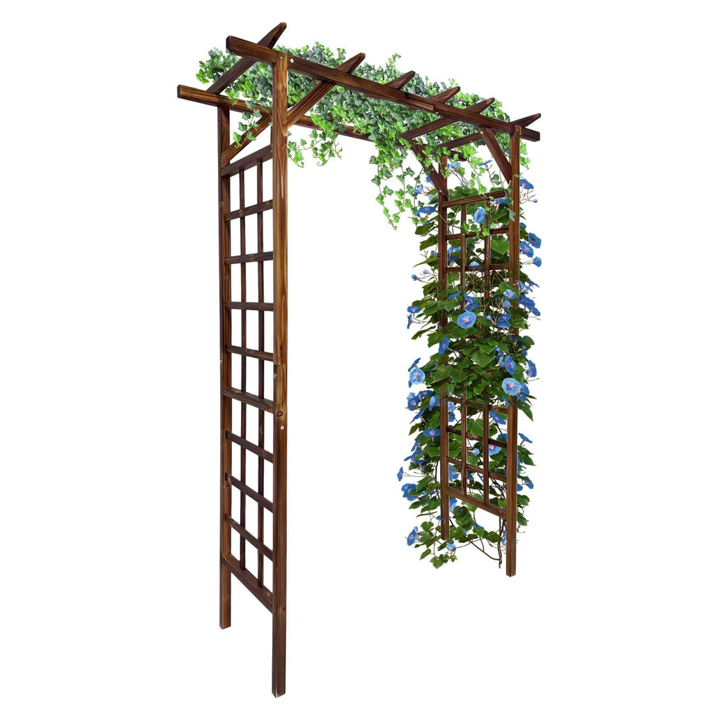 Garvee 85-Inch Wooden Garden Arbor Trellis, Fir Wood Flat-Top Pergola for Climbing Plants, Wedding, Patio, Lawn & Backyard, Dark Brown