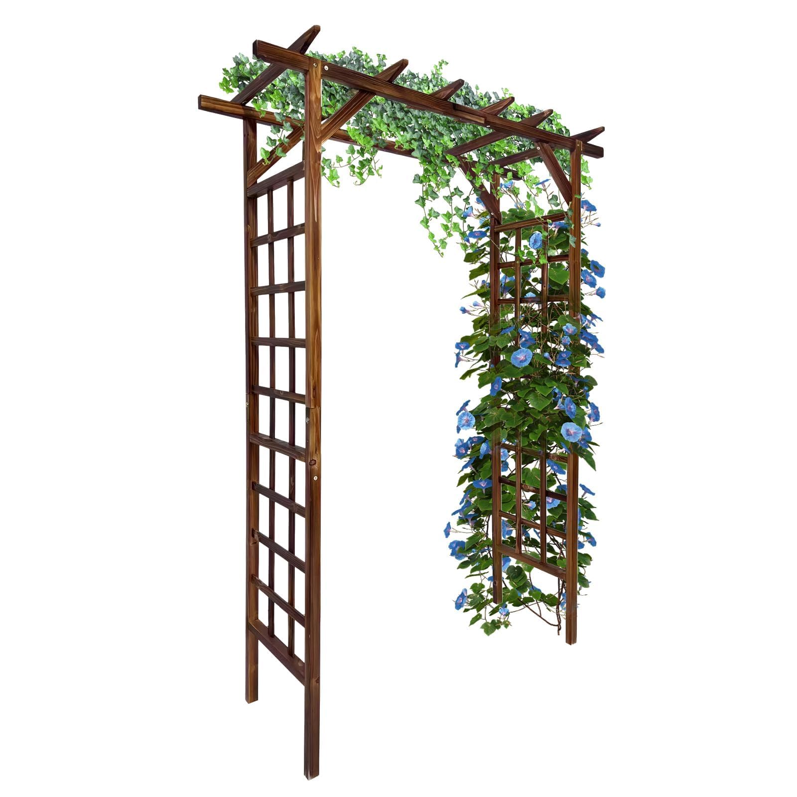 Garvee 85-Inch Wooden Garden Arbor Trellis, Fir Wood Flat-Top Pergola for Climbing Plants, Wedding, Patio, Lawn & Backyard, Dark Brown