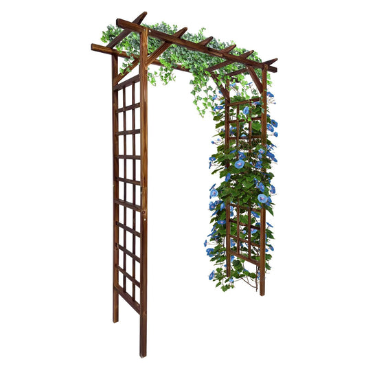 Garvee 85-Inch Wooden Garden Arbor Trellis, Fir Wood Flat-Top Pergola for Climbing Plants, Wedding, Patio, Lawn & Backyard, Dark Brown