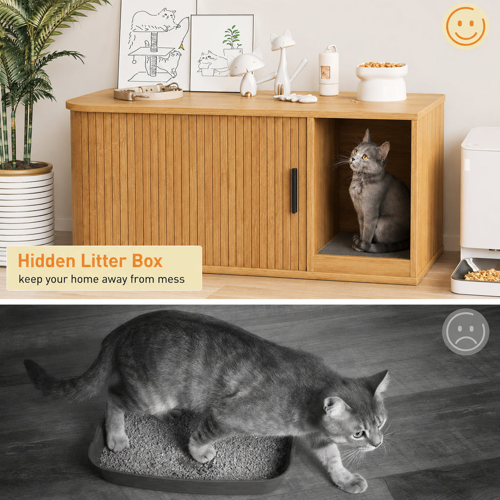 Garvee Modern Cat Litter Box Enclosure, Odor-Control Hidden Cat Washroom Furniture for Living Room, Bedroom, Natural